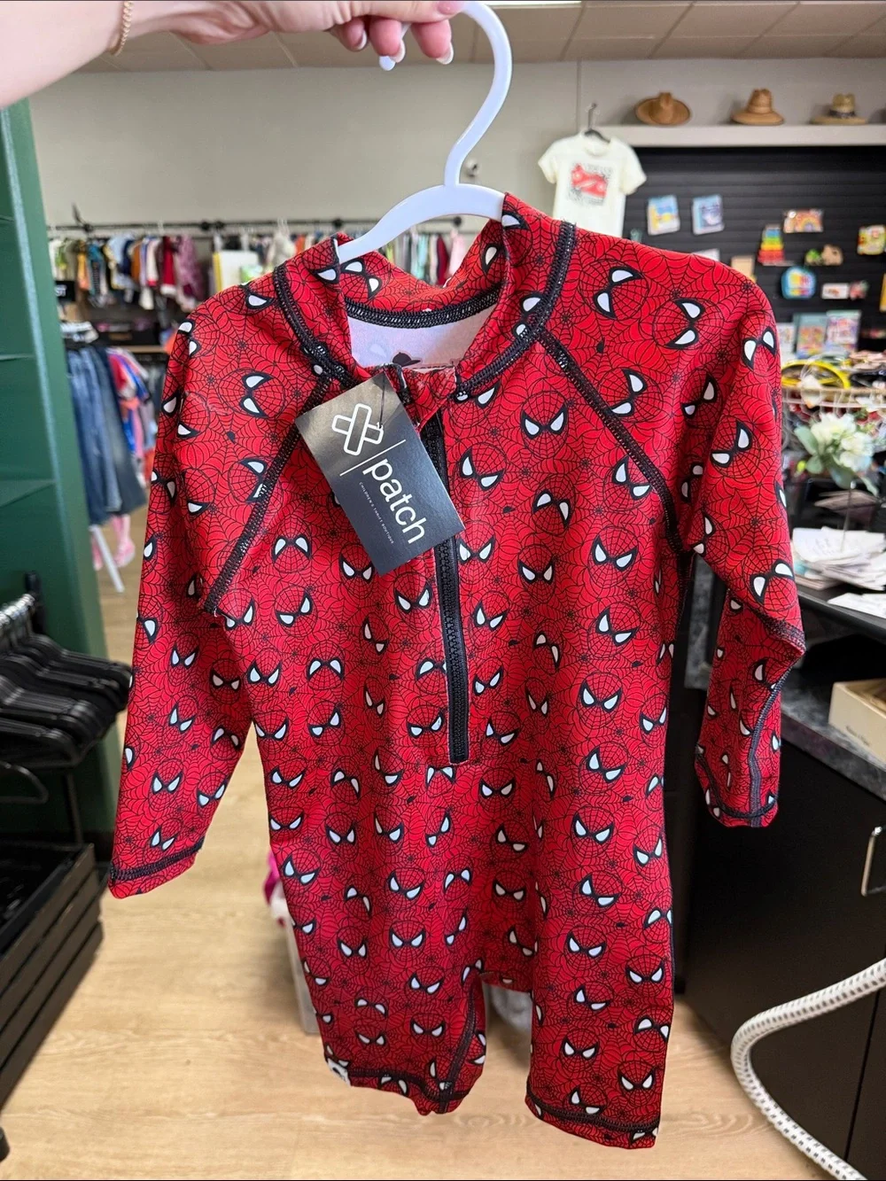 George Hats Red SpiderMan-Print Long-Sleeve Kids Rashguard